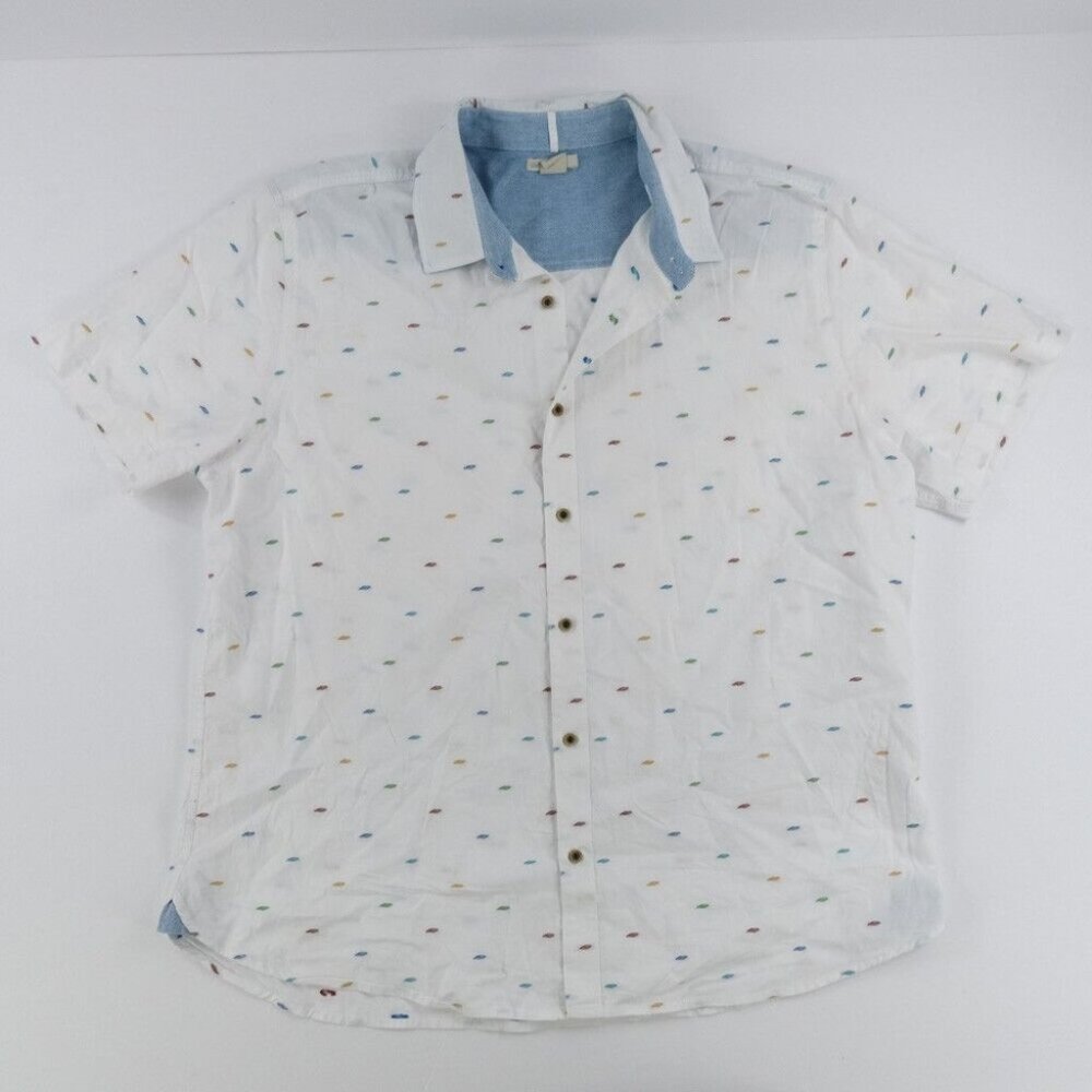 Carbon White Short-Sleeve Button-Down Shirt with Multicolor Micro Dots